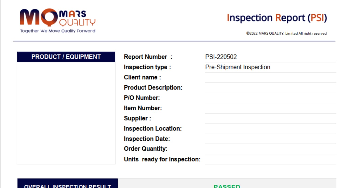 quality control checklist mars quality