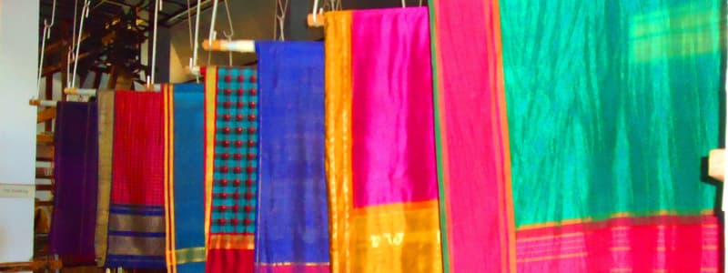 kanchipuram silk hanging in a factory in india for drying 